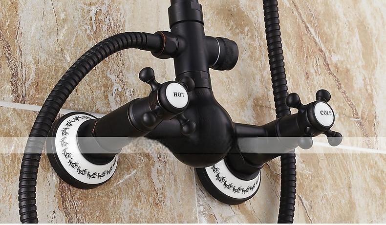 Two Handles Shower Systerm Set Black Brass Faucet Three Holes Adjustable Electroplated Rainfall High Pressure Shower Mixer Taps with Rain Shower and Hand Shower 2025 - CAD $366.99 –P3
