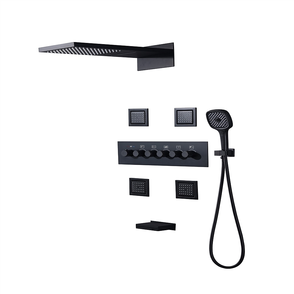Shower FaucetRainfall Shower System 5-Function Thermostatic Mixer valve Body Jet Massage Set Rainfall Shower Multi Spray Shower Waterfall Contemporary Painted Finishes Mount Inside Brass Valve 2025 - CAD $1275.99 –P14