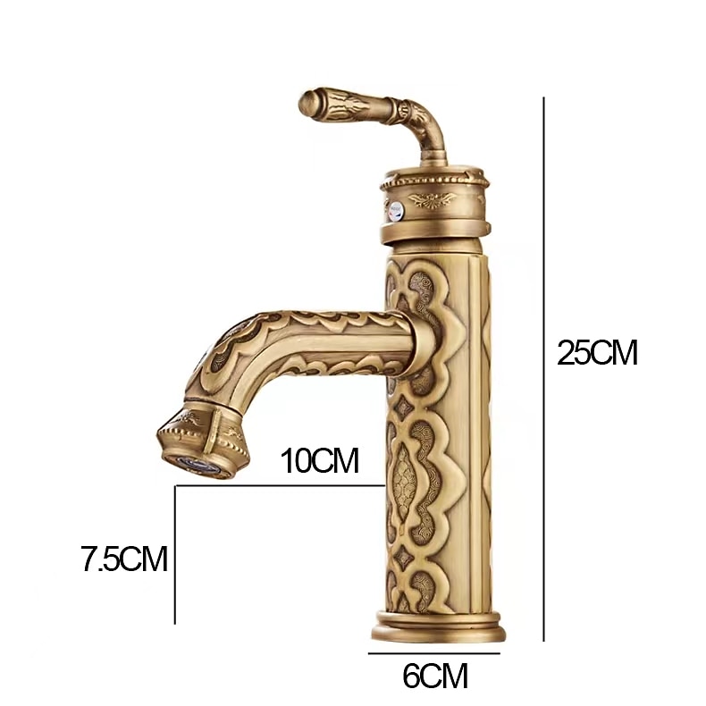 Vintage Bathroom Sink Mixer Faucet, 360 Swivel Spout Retro Monobloc Washroom Basin Taps, Antique Water Tap Single Handle One Hole Deck Mounted with Hot and Cold Hose 2025 - CAD $111.99 –P1