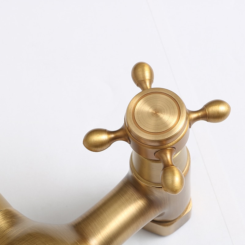 Traditional Kitchen Sink Mixer Taps Wall Mounted Brass Vintage Retro Kitchen Faucet Twin Lever Standard Spout Vessel Tap 2025 - CAD $87.99 –P7