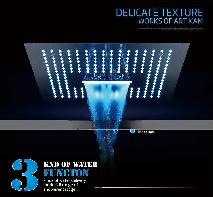 Concealed Rainfall Shower Head 400*400mm LED Light 16 Inch Ceiling Rainfall Showerhead 304 Stainless Steel Rain Shower 3 Functions Led Showerhead Square Spa Waterfall Showers Panel 2025 - CAD $558.99 –P3