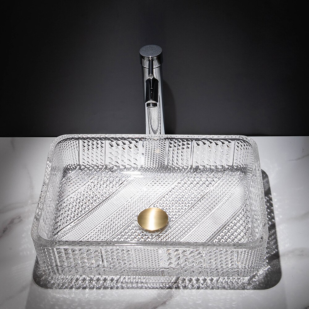The modern light luxury transparent art rectangular die-cast glass wash basin with faucet sink 2025 - CAD $328.99 –P11