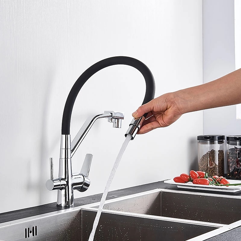 Kitchen faucet - Two Handles Two Holes Chrome / Oil-rubbed Bronze / Nickel Brushed Pull-out / ­Pull-down Centerset Antique Kitchen Taps 2025 - CAD $159.99 –P2