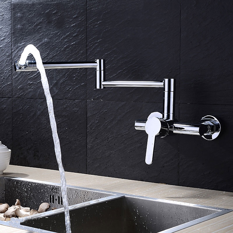 Wall Mounted Kitchen Sink Mixer Faucet Foldable Pot Filler FacuetSingle Handle Two Holes Folding Taps Electroplated / Painted Finishes Pull-out / Pull-down / Pot Filler Wall Mounted / Brass 2025 - CAD $199.99 –P10