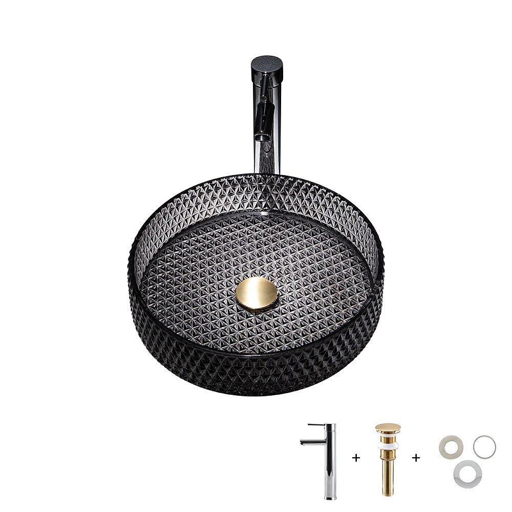 Bathroom Vessel Sink with Chrome FaucetWash Basin Glass Countertop Cylinder Wash Basin Hand Washbasin Worktop Installation Glass Basin Set with Chrome Brass Tap 2025 - CAD $366.99 –P19