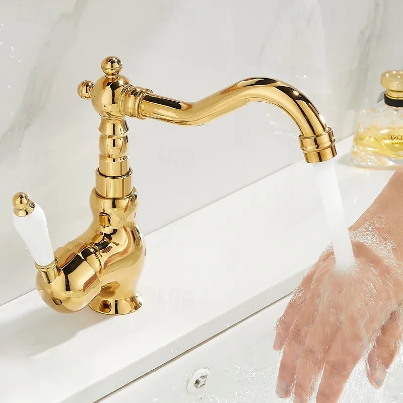 Mono Bathroom Sink Mixer Faucet Brass, Deck Mounted Single Lever Basin Taps Ceramic Handle Tap, One Hole Cold and Hot Hose Vessel Faucets 2025 - CAD $79.99 –P6