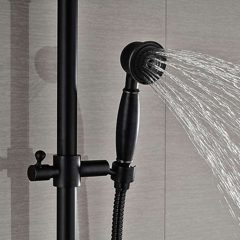 Shower FaucetCopper Shower System Set Rainfall Antique Oil-rubbed Bronze Two Handles Three Holes Bath Shower Mixer Taps with Hot and Cold Switch and Ceramic Valve 2025 - CAD $279.99 –P10
