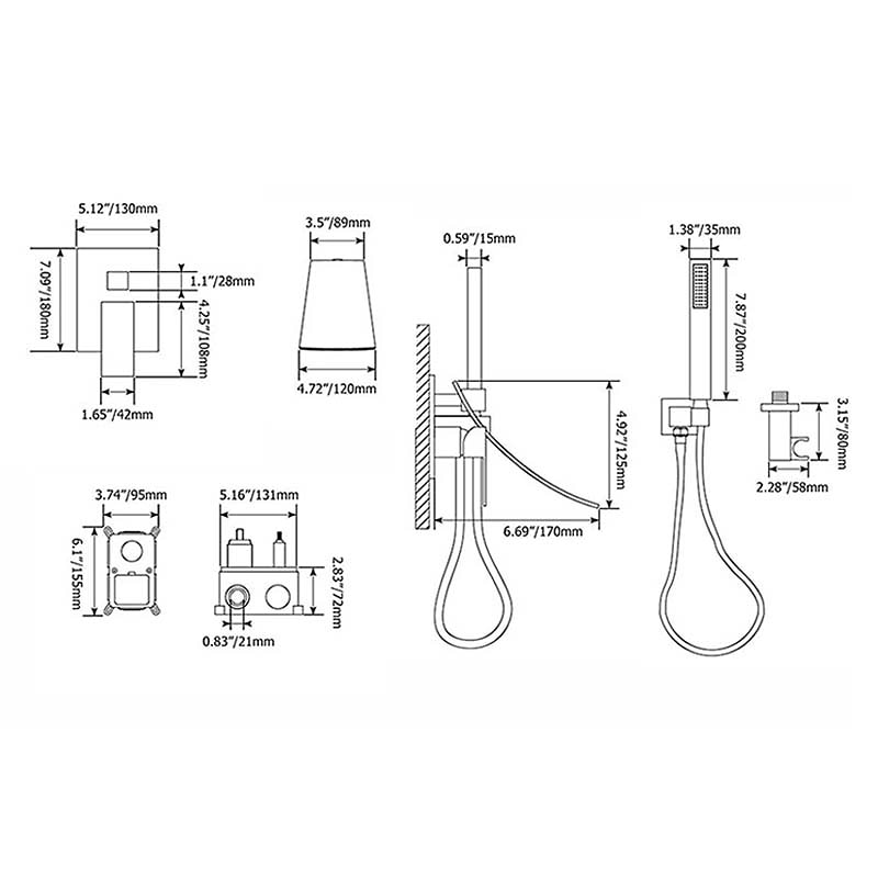 Wall Mounted Bathtub Faucet with Hand Shower Modern Wall Installation with Ceramic Valve Bathtub Filling Shower Mixer Faucets Single Handle Cascading Faucet 2025 - CAD $398.99 –P9