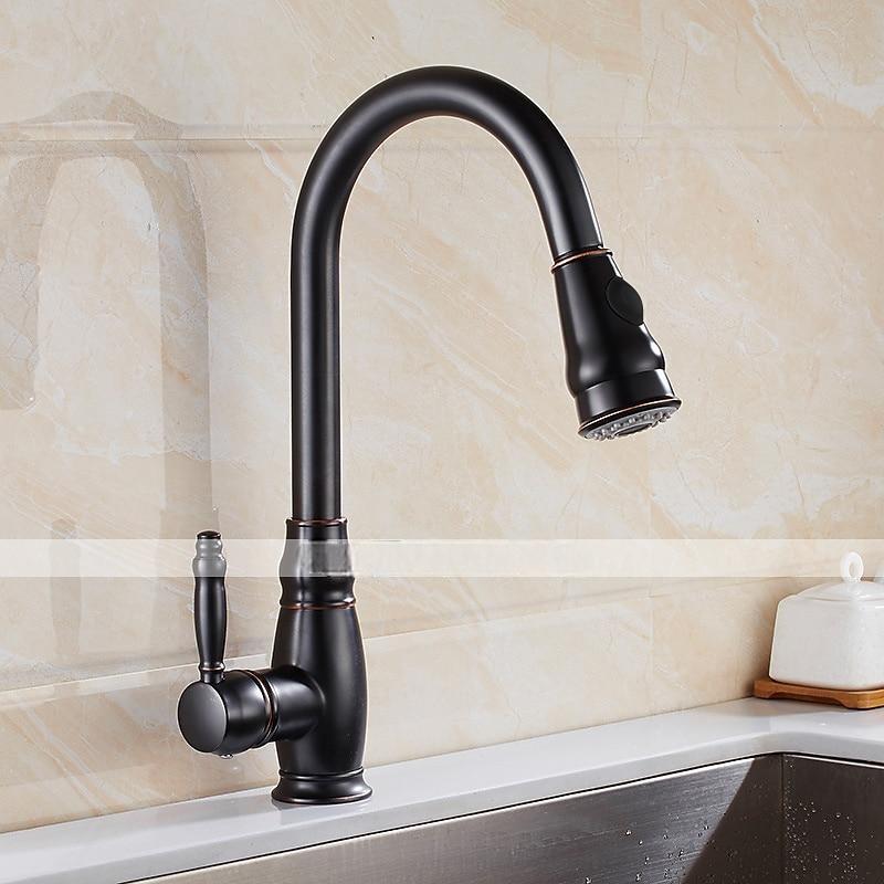 Kitchen Sink Mixer Faucet with Pull Out Sprayer High Arc Brass Silver/Coffee Single Handle One Hole Oil-rubbed Bronze Pull Down Tall Kitchen Taps with Hot and Cold Water Hose 2025 - CAD $159.99 –P4