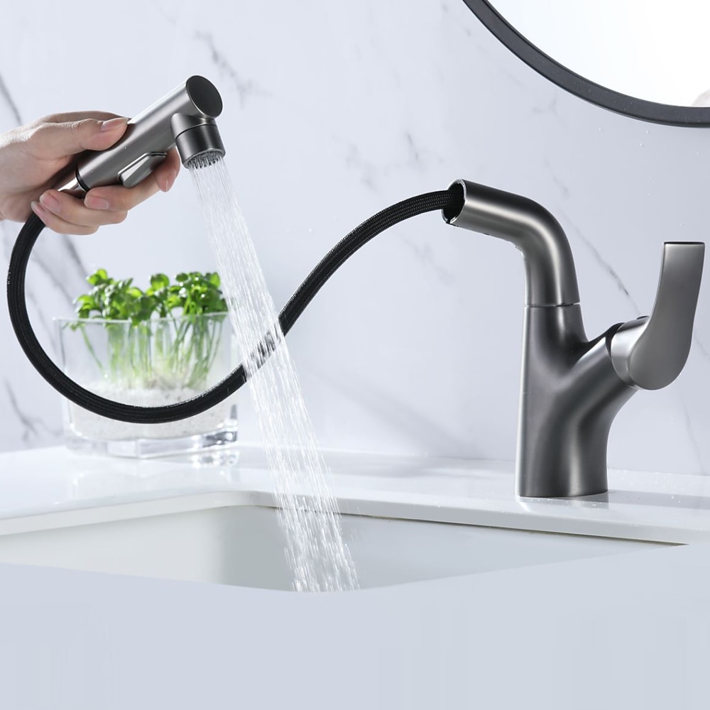 Bathroom Sink Faucet - Rotatable / Pull out Chrome / Electroplated / Painted Finishes Centerset Single Handle One HoleBath Taps 2025 - CAD $135.99 –P7