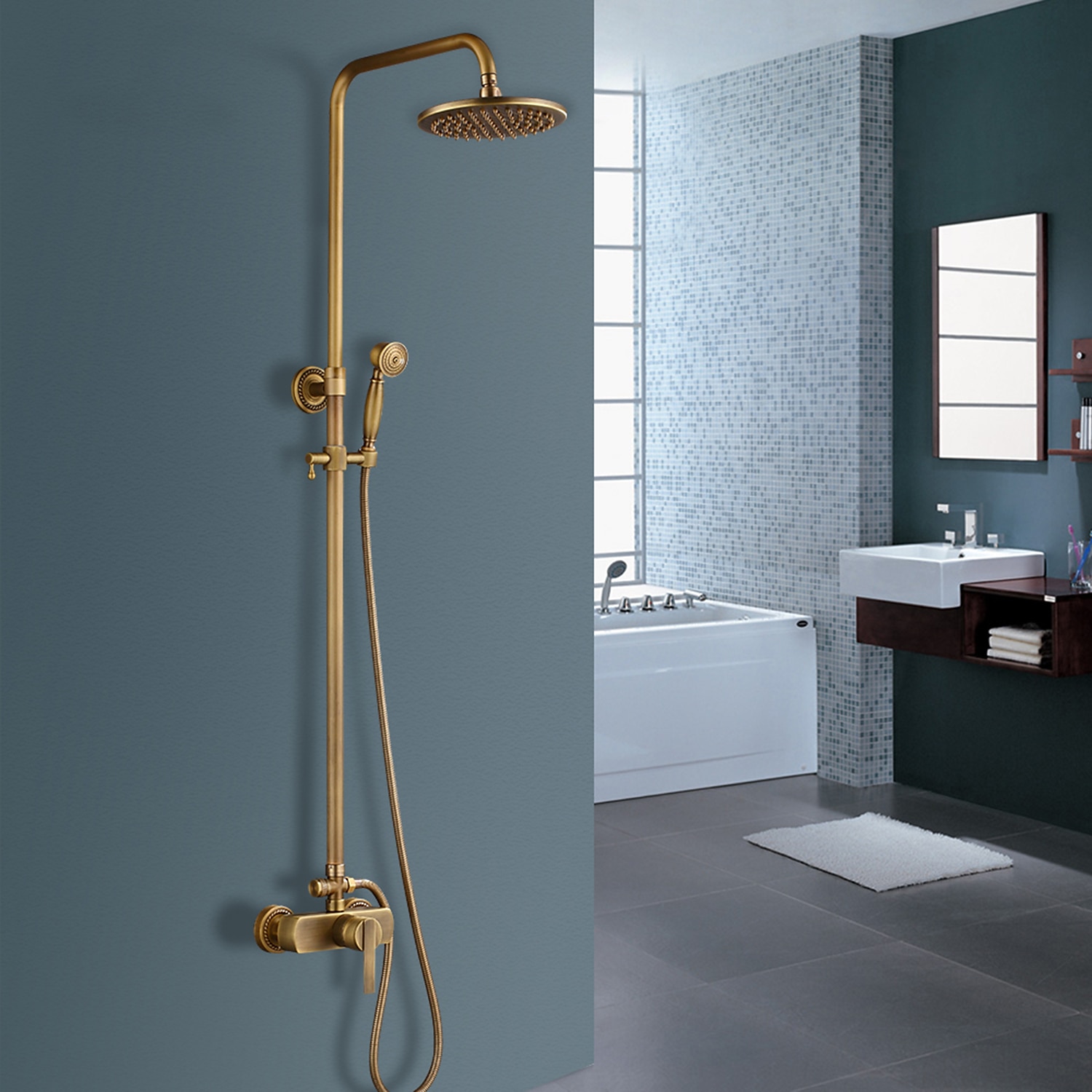 Shower FaucetShower System SetRainfall Antique Antique Copper Shower System Ceramic Valve Bath Shower Mixer Taps 2025 - CAD $287.99 –P2