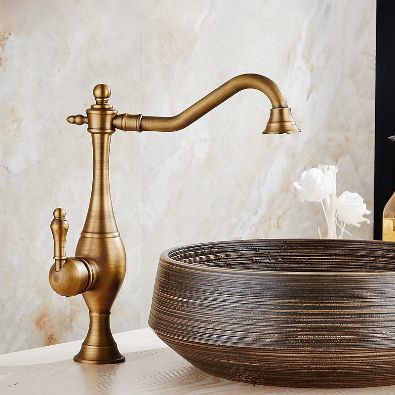 Kitchen FaucetHigh Arc Single Handle One Hole Rotatable Standard Spout Retro Kitchen Taps(Antique Brass/ORB) 2025 - CAD $151.99 –P8