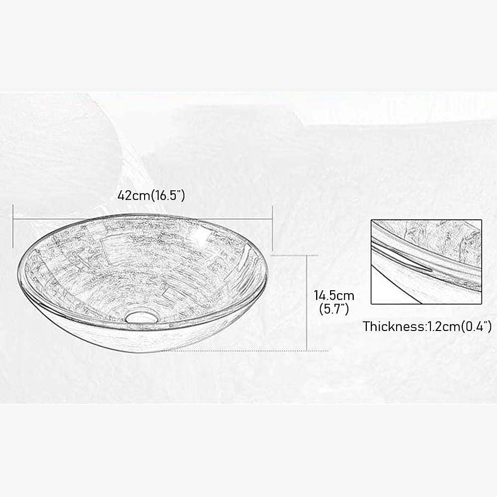 Round Artistic Vanity Basin Sink Bathroom Vessel Tempered Glass Bowl 16.5 inch Art Wash Basin Mixer Faucet Set with Pop-up Drain Boat Shape Countertop Above Counter Washroom 2025 - CAD $328.99 –P2