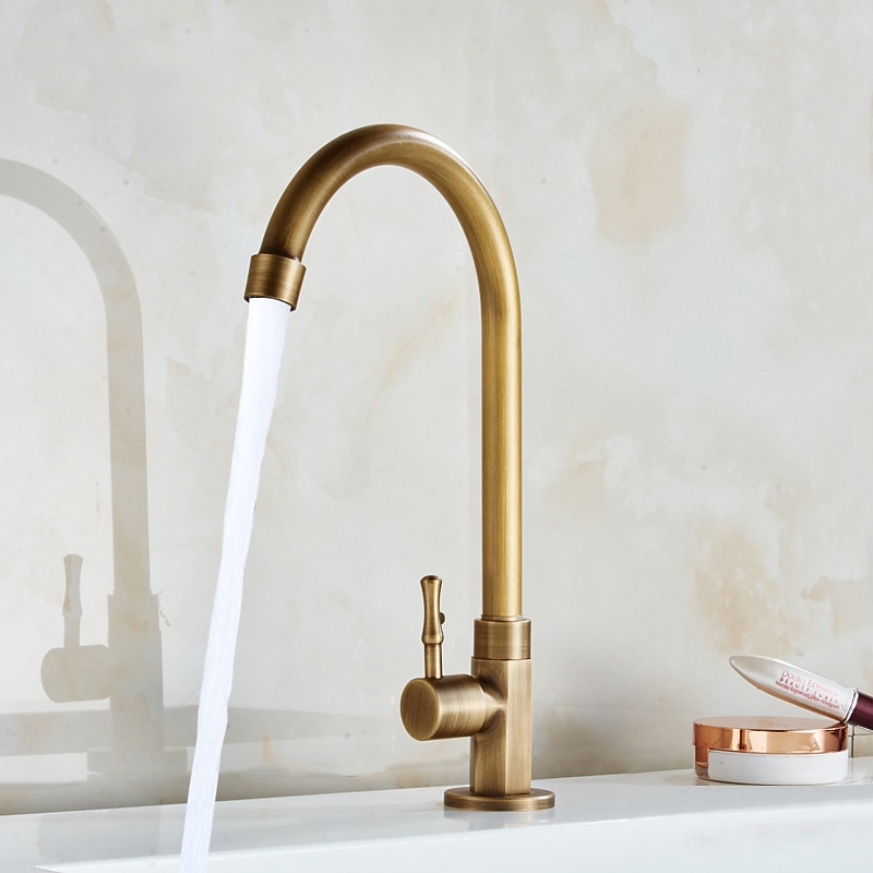 Traditional Kitchen Sink Faucet Cold Water Only Retro Brass Single Handle Kitchen Tap Golden Electroplated Standard Spout 2025 - CAD $71.99 –P5