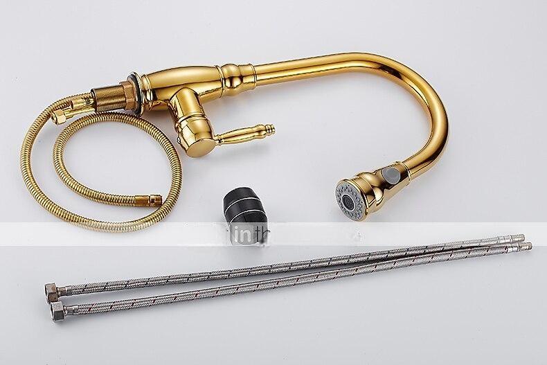 Kitchen Faucet Contemporary Retro Style Ti-PVD Pull-out/Pull-down Vessel/Brass/Single Handle One Hole 2025 - CAD $191.99 –P13