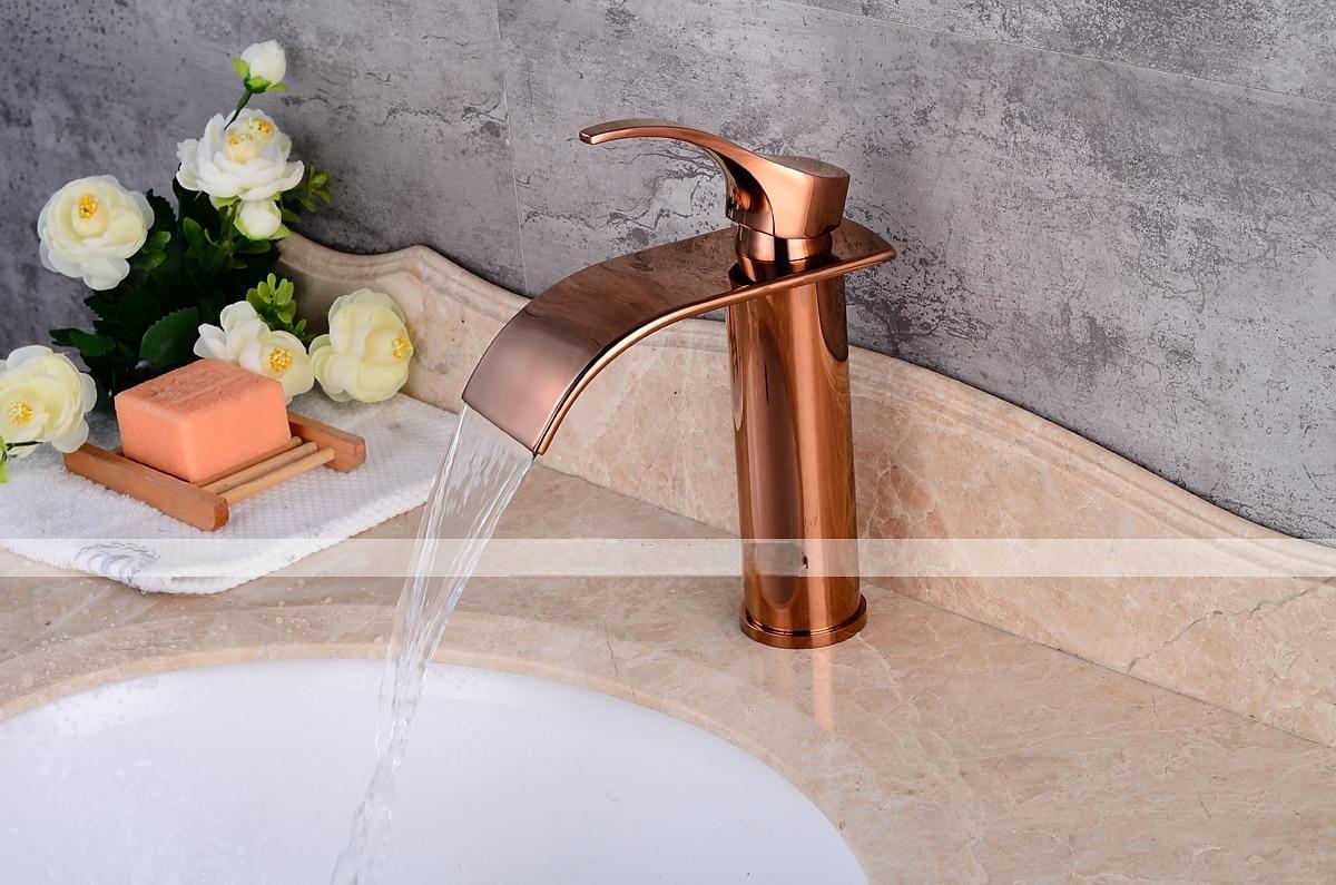 Bathroom Sink Faucet,Modern Style Single Handle Rose Golden One Hole Waterfall,Oil-rubbed Cooper with Drain and Brass Faucet Body with Hot and Cold Water and Pop-up Drain 2025 - CAD $111.99 –P5