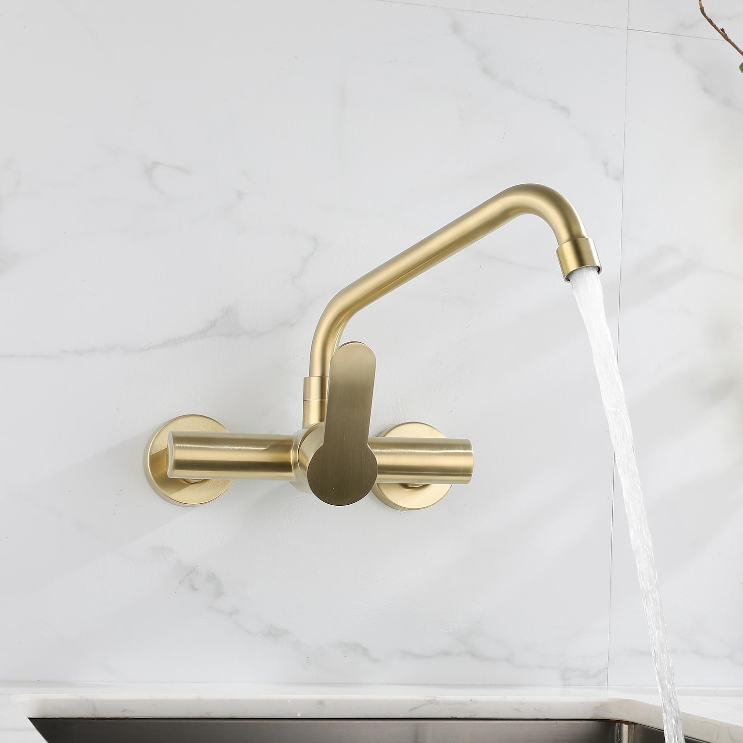 Kitchen faucet - Single Handle Two Holes Brushed Gold Pot Filler Wall Mounted Contemporary Kitchen Taps 2025 - CAD $95.99 –P2