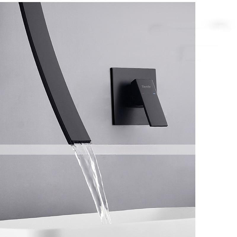 Wall Mounted Bathroom Sink Faucet,New Design Waterfall Black Single Handle Two Holes Bath Taps with Large Outlet and Flow Adjustable Switch and Hot/Cold Switch 2025 - CAD $366.99 –P6