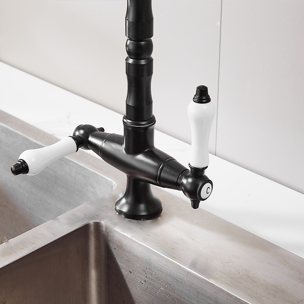 Twin Lever Traditional Kitchen Sink Mixer Taps, Dual Lever Cold and Hot Faucet Deck Mounted, 360° Swivel Spout Sink Tap with 2 Ceramic Handles, Antique Brass Classic Double Handle for Kitchen Bathroom 2025 - CAD $111.99 –P11