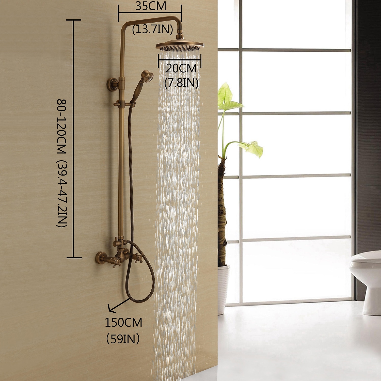 Shower FaucetBathroom Shower Fixture Brass Rainfall Shower Head Set with Tub Spout Shower Faucet and Handheld Spray Wall Mount Double Cross Handle with Cold/Hot Water 2025 - CAD $366.99 –P1