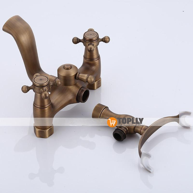 Bathtub Filler Cold/Hot Water Mixer Clawfoot Antique Copper Finish Wall Mount Tub Filler with Hand Held Shower Faucet 2 Cross Handles with Tub Spout Vintage Style 2025 - CAD $143.99 –P4