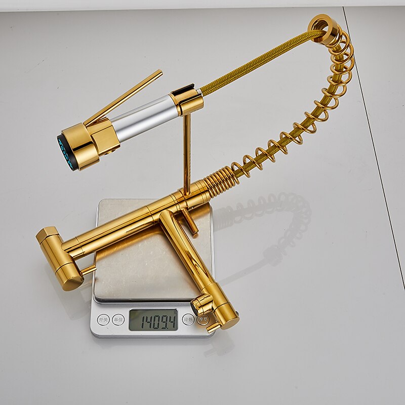 Wall Mounted Kitchen Sink Faucet Only Cold Water Pull Down Sprayer 360 Swivel Pull Out Kitchen Taps 2 Sprayer Mode Vessel Water Tap Gold Black Chrome 2025 - CAD $159.99 –P9