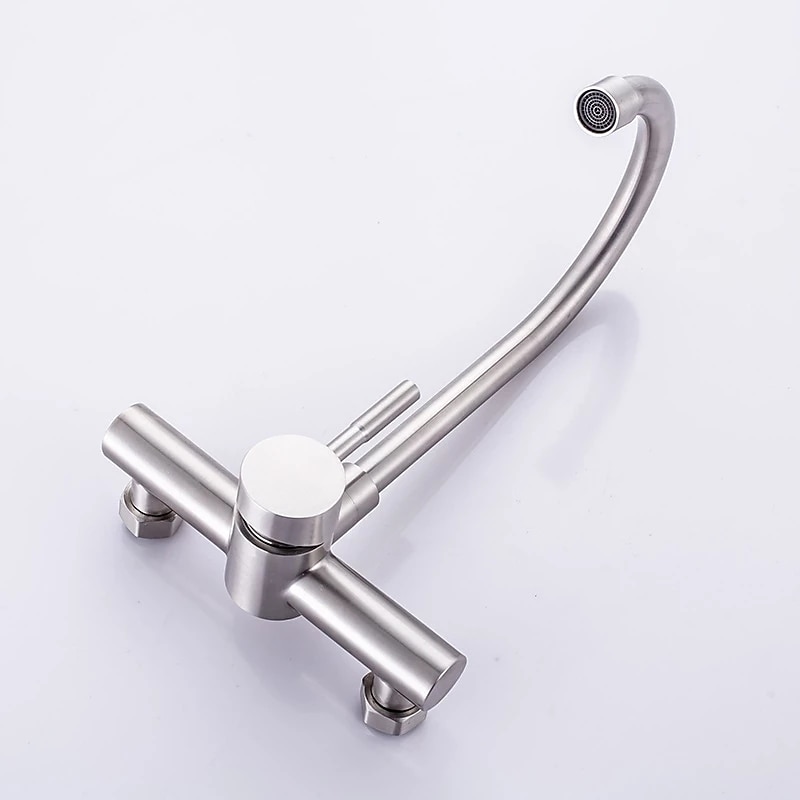 Kitchen FaucetStainless Steel Rotatable Wall Mounted Single Handle Two Holes Kitchen Taps with Hot and Cold Switch 2025 - CAD $79.99 –P10