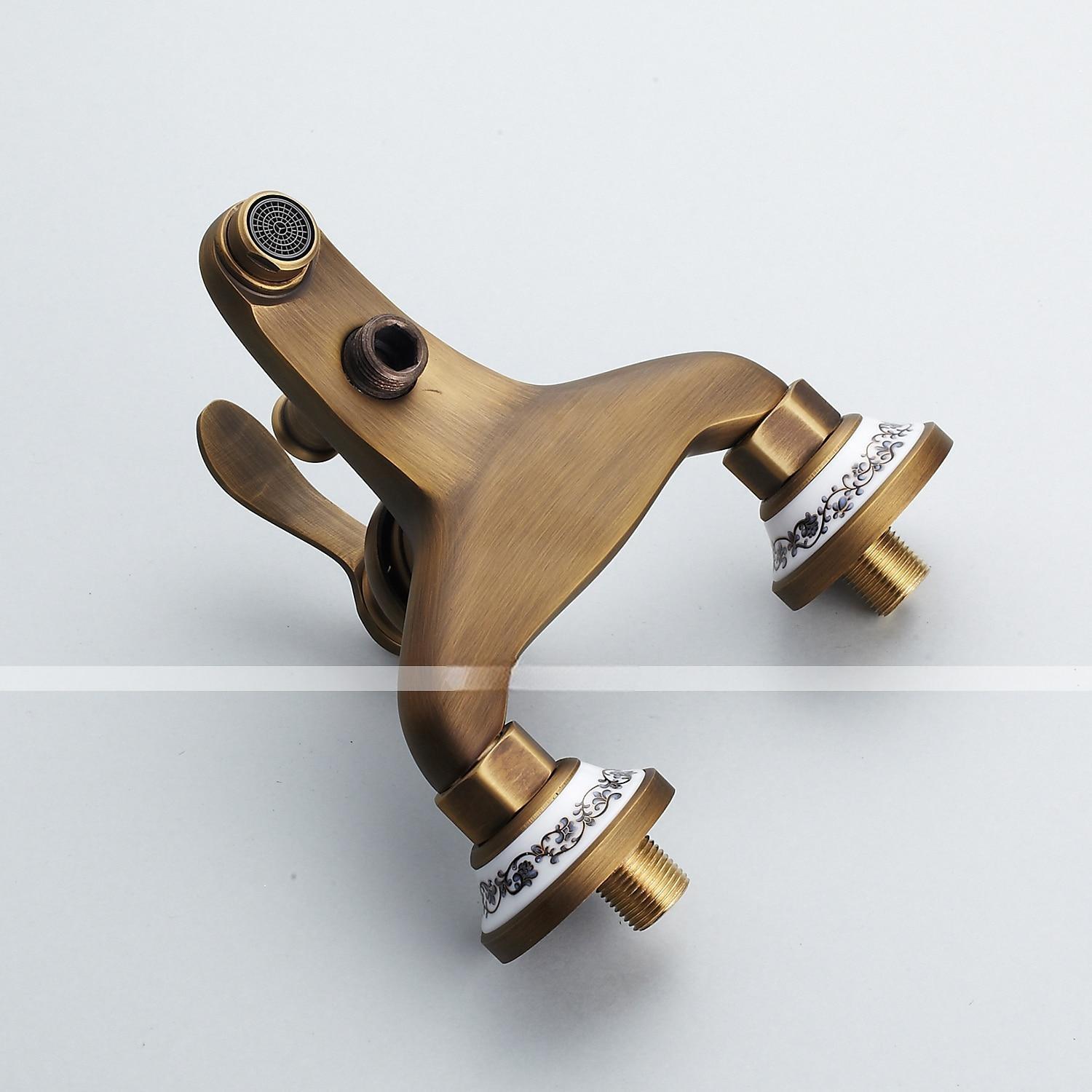 Shower Faucet / Rainfall Shower Head System Set - Handshower Included pullout Vintage Style / Country Antique Brass / Electroplated Mount Outside Ceramic Valve Bath Shower Mixer Taps / Single Handle 2025 - CAD $143.99 –P7