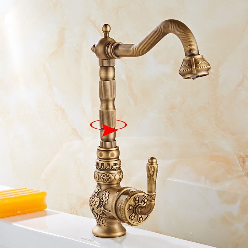 Traditional Kitchen Sink Mixer Faucet Antique Brass Single Handle Taps Standard Spout Deck Mounted Retro Vintage Style Kitchen Tap with Cold and Hot Hose 2025 - CAD $143.99 –P7