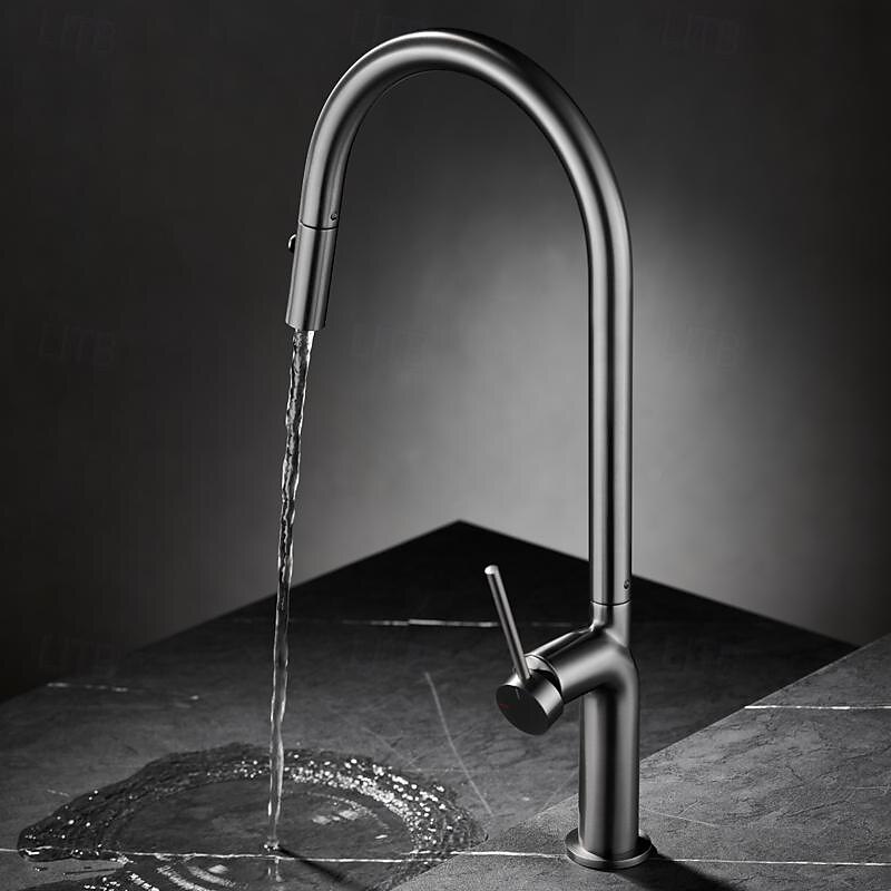 Kitchen faucet - Single Handle One Hole Chrome / Nickel Brushed / Electroplated Pull-out / Pull-down / Standard Spout / Tall / High Arc Centerset Modern Contemporary Kitchen Taps 2025 - CAD $207.97 –P10