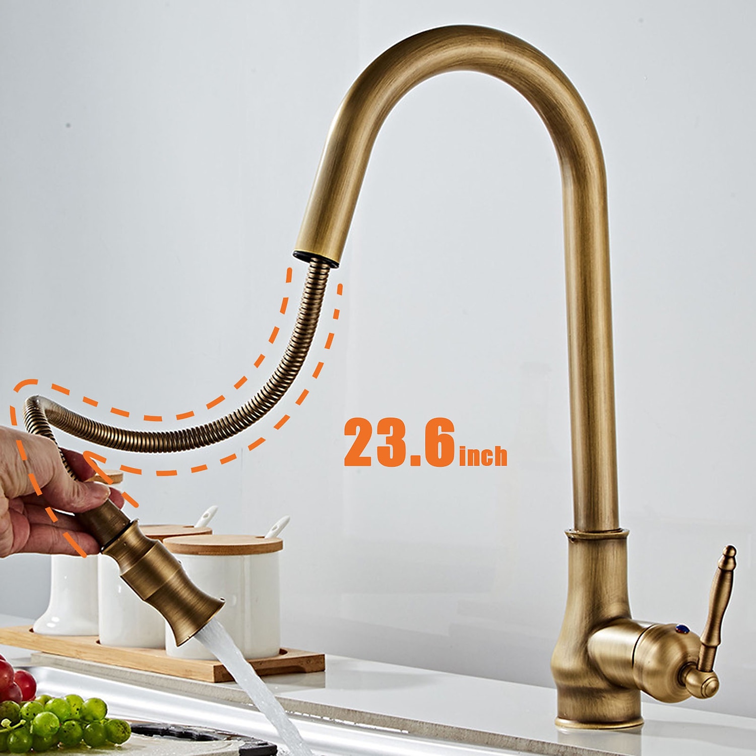 Kitchen Sink Mixer Faucet with Pull Out Spray 360 Swivel Pull Down Vessel Taps Antique Brass/Black Deck Mounted Antique Single Handle One Hole Kitchen Taps 2025 - CAD $151.97 –P4
