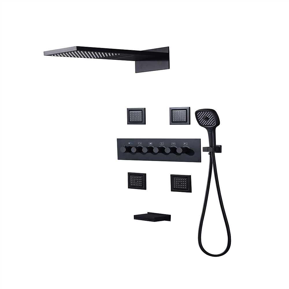 Shower FaucetRainfall Shower System 5-Function Thermostatic Mixer valve Body Jet Massage Set Rainfall Shower Multi Spray Shower Waterfall Contemporary Painted Finishes Mount Inside Brass Valve 2025 - CAD $1275.99 –P1