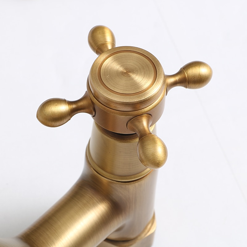 Traditional Kitchen Sink Mixer Taps Wall Mounted Brass Vintage Retro Kitchen Faucet Twin Lever Standard Spout Vessel Tap 2025 - CAD $87.99 –P12