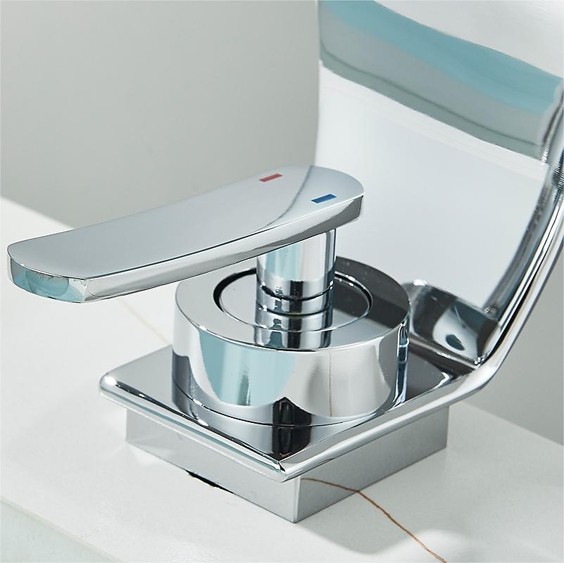 Waterfall Bathroom Faucet Sink Mixer Basin Taps, Arc Spout Single Handle Washroom Faucet Deck Mounted with Cold and Hot Hose Black Chrome White 2025 - CAD $111.99 –P4
