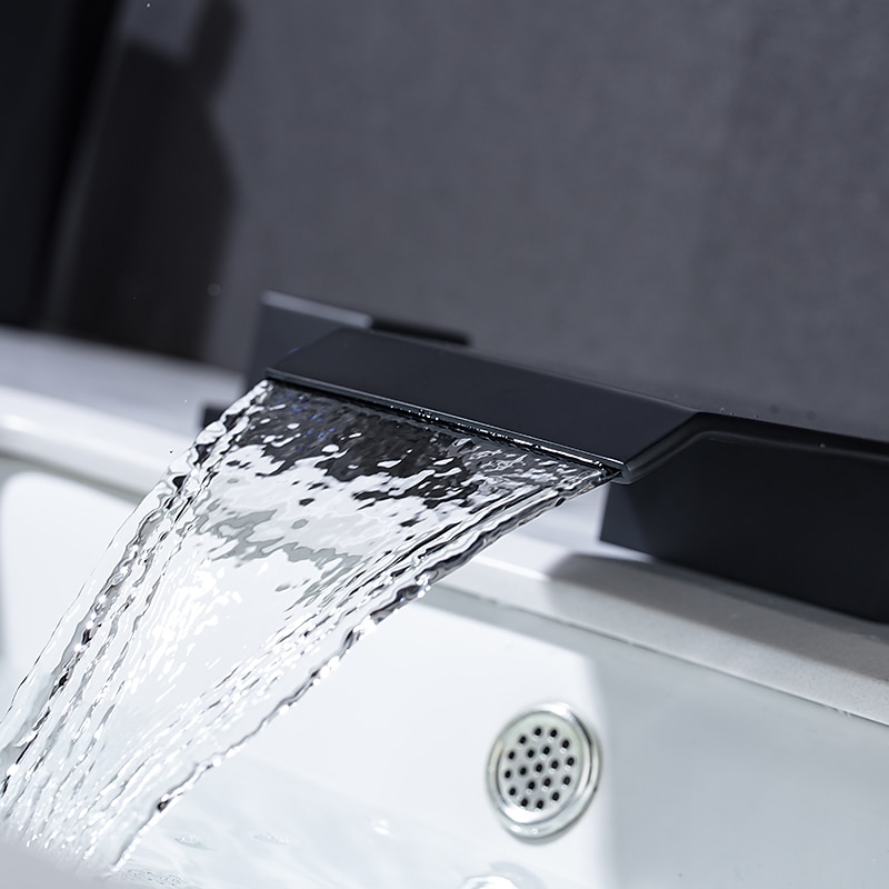 Bathroom Sink Faucet with Two Crystal Knob Handles Waterfall Matte Black/Chrome Deck Mounted Widespread 3 Holes Bathroom Faucets for Bathtub or Sink 2025 - CAD $167.99 –P4