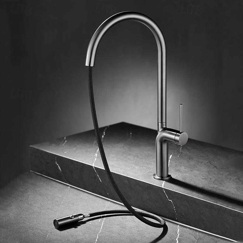 Kitchen faucet - Single Handle One Hole Chrome / Nickel Brushed / Electroplated Pull-out / Pull-down / Standard Spout / Tall / High Arc Centerset Modern Contemporary Kitchen Taps 2025 - CAD $207.97 –P9