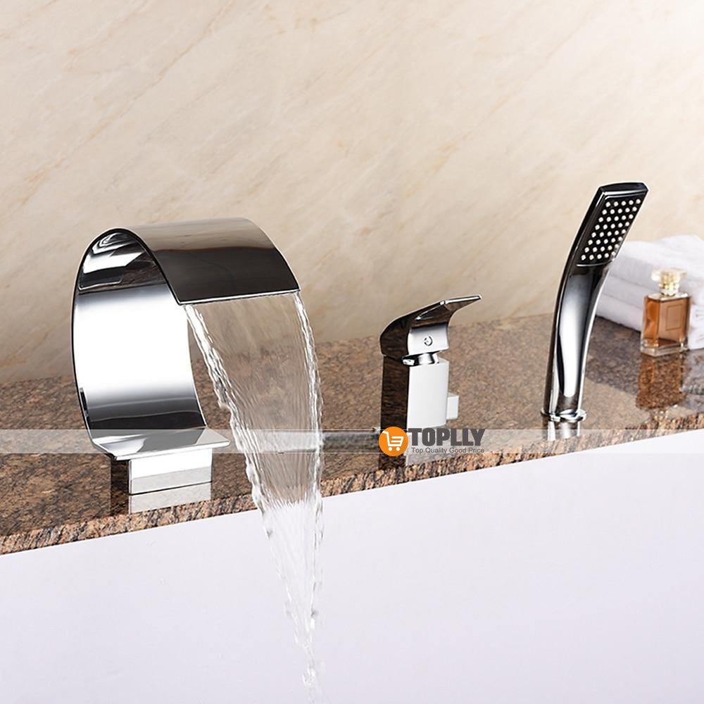 Bathtub Faucet - Contemporary Chrome Roman Tub Ceramic Valve Bath Shower Mixer Taps / Brass / Single Handle Three Holes 2025 - CAD $287.99 –P3