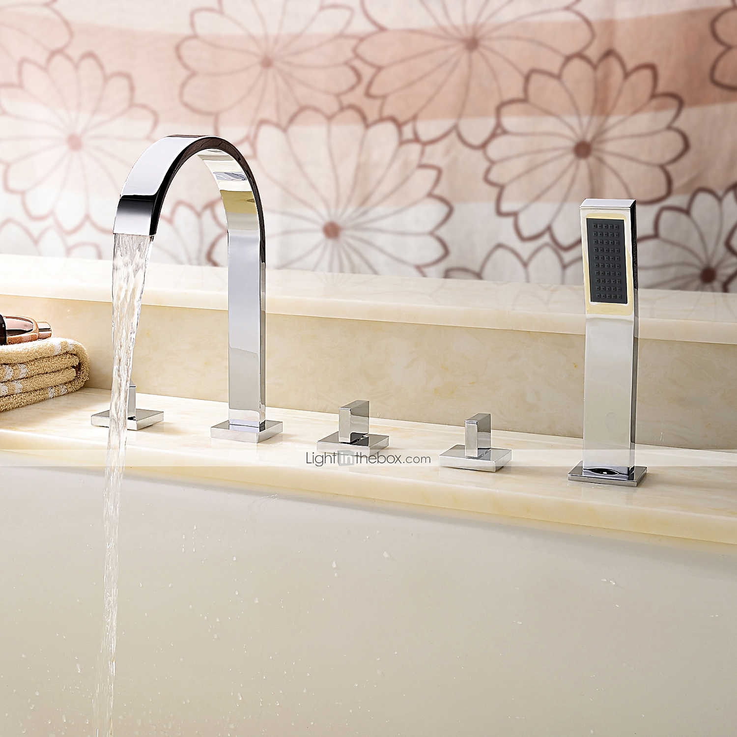 Bathtub Faucet Deck Mounted Bathroom Faucet Bath Roman Tub Filler Mixer Tap Brass with Handheld 5 Hole 3 Handle Sprayer with Cold Hot Water Hose 2025 - CAD $191.99 –P1