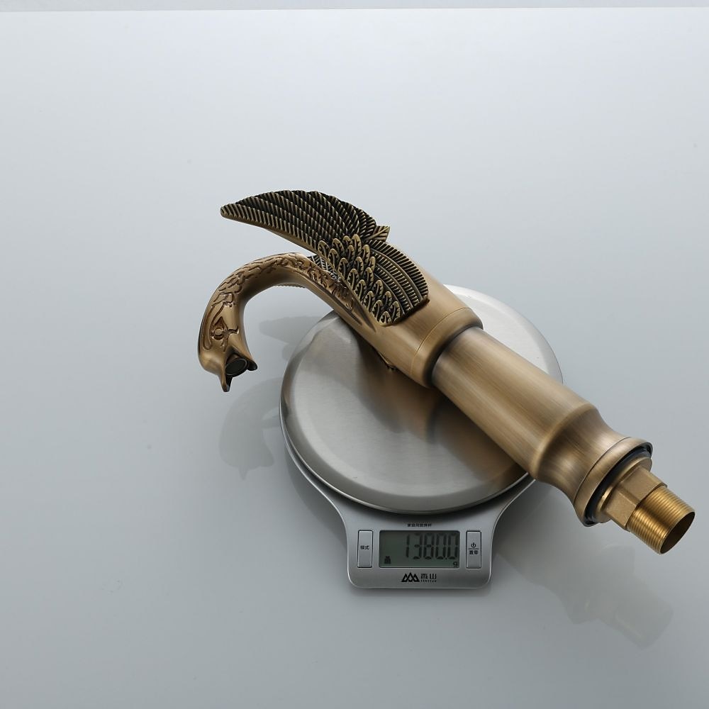 Antique Bathroom Sink Mixer Faucet, Washroom Basin Taps Brass Swan Shape Copper Electroplated Finish Vintage Style Single Handle One Hole Water Taps with Cold Hot Hose 2025 - CAD $95.99 –P2