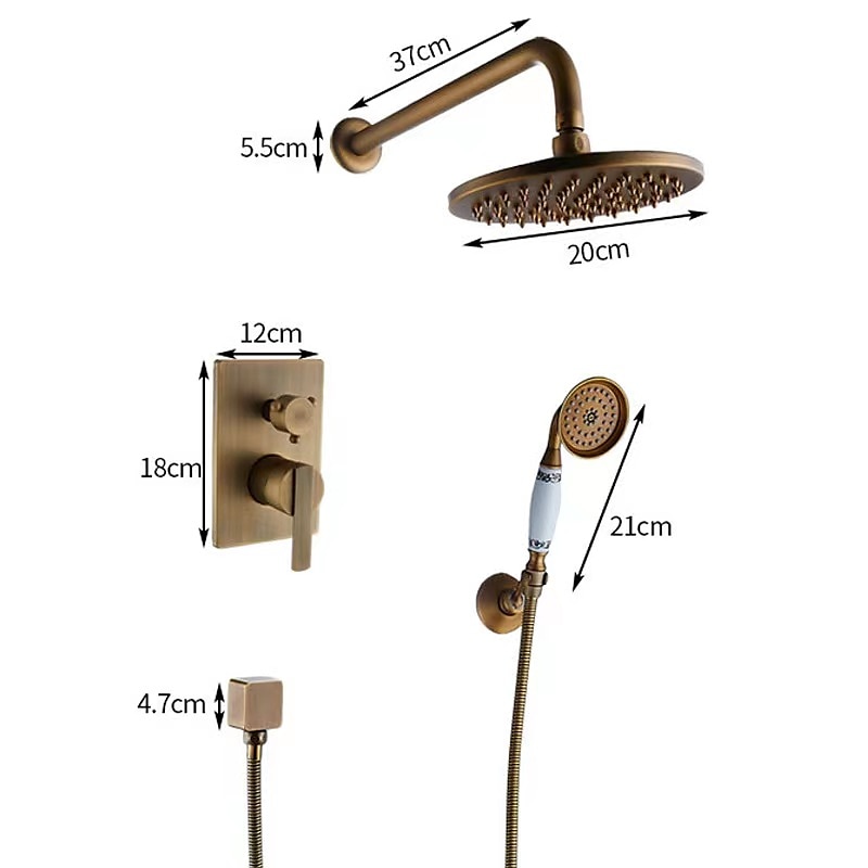 Shower Faucet Set Wall Mounted Vintage Brass Rainfall Overhead Combo Set Bathroom Mixer Ceramic Shower Hendheld Sprayer High Pressure Black Antique 2025 - CAD $255.99 –P1
