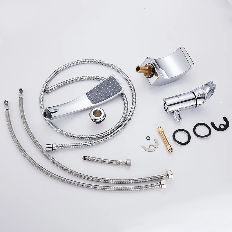 Bathtub Faucet - Contemporary Chrome Free Standing Ceramic Valve Bath Shower Mixer Taps / Two Handles Three Holes 2025 - CAD $223.99 –P6