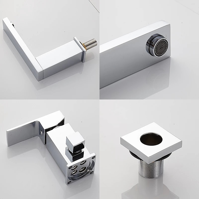 Bathtub Faucet - Contemporary Chrome Free Standing Ceramic Valve Bath Shower Mixer Taps / Three Handles Three Holes 2025 - CAD $223.99 –P4
