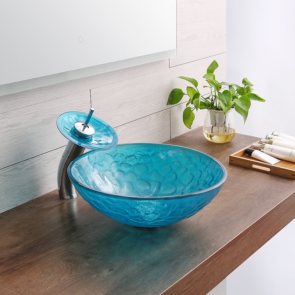Bathroom Sink / Bathroom Faucet / Bathroom Mounting Ring Vanity Wash Basin - Tempered Glass Round Vessel Sink 2025 - CAD $311.99 –P3