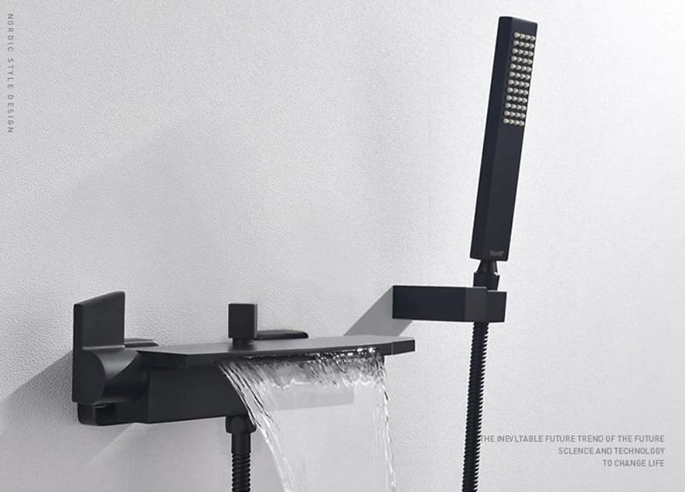 Waterfall Bathtub Faucet Bathroom Faucet Set Brass Wall Mounted Shower Facuet With Rain Hand Shower Waterfall Spout Tap 2025 - CAD $287.99 –P20