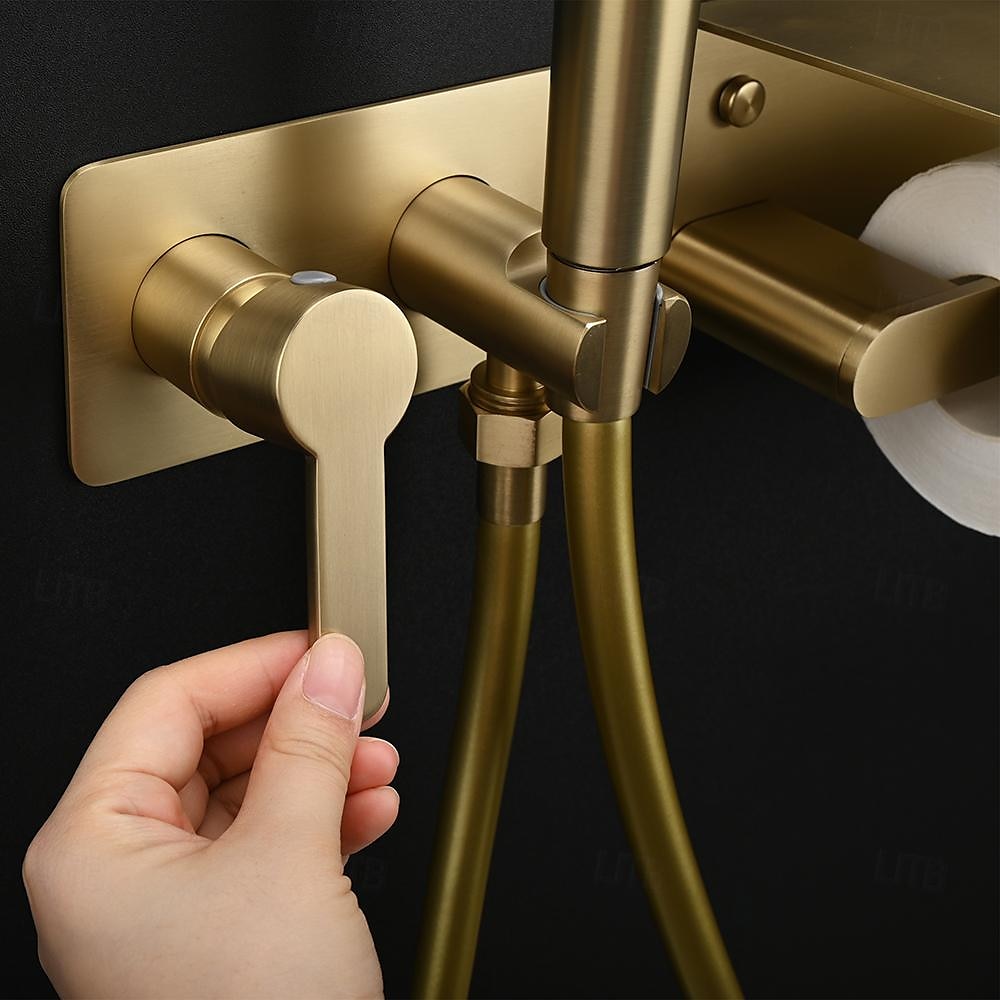 Brushed Grey Bidet Sprayer Concealed Button Brass Valve with Commodity Shelf Paper Holder Plastic Sprayer PVC Hose 2025 - CAD $283.18 –P7