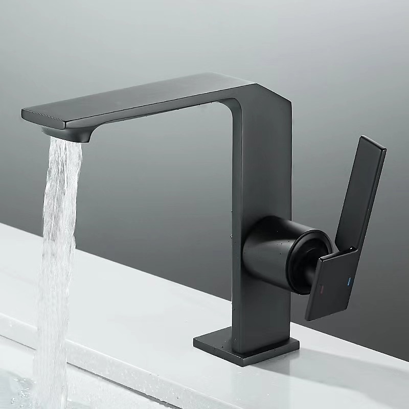 Waterfall Bathroom Sink Mixer Faucet Brass, Single Handle Washroom Basin Taps One Hole Faucets with Hot and Cold Hose, Waterfall Spout Brass Bathroom Tap Chrome Black Gold Grey 2025 - CAD $111.99 –P16