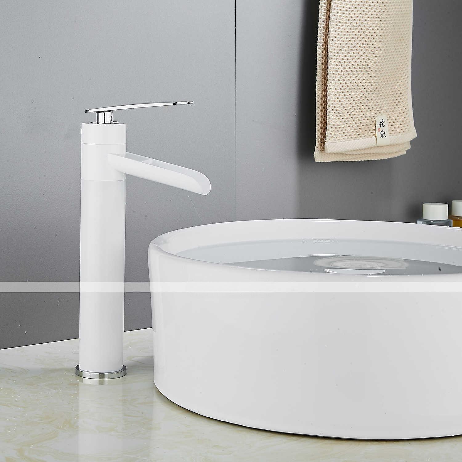 Waterfall Bathroom Sink Mixer Faucet Tall, Antique Brass Single Handle Basin Taps with Cold and Hot Hose 2025 - CAD $111.99 –P18