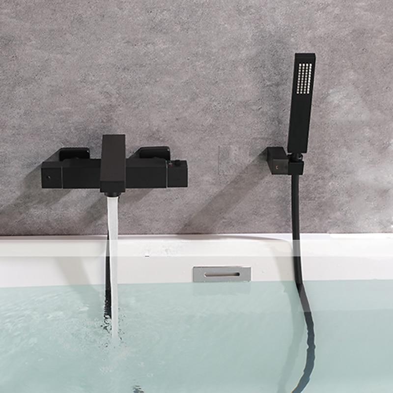 Bathtub Faucet Black Wall Mounted Bathroom Faucet Bath Roman Tub Filler Mixer Tap Brass 2 Hole Sprayer with Cold Hot Water Hose 2025 - CAD $446.99 –P9