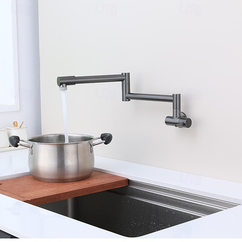Kitchen faucet - Single Handle One Hole Nickel Brushed / Stainless Steel Standard Spout / Pot Filler Wall Mounted Modern Contemporary Kitchen Taps 2025 - CAD $143.99 –P5