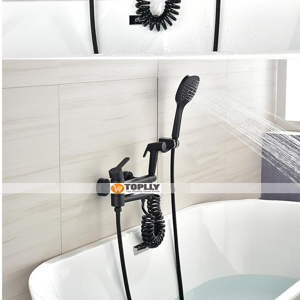 Bathtub Faucet Wall Mounted Black 3 Spout Bathroom Faucet Bath Roman Tub Filler Mixer Tap Brass with 2 Sprayer Bidet Sprayer 2025 - CAD $135.99 –P8